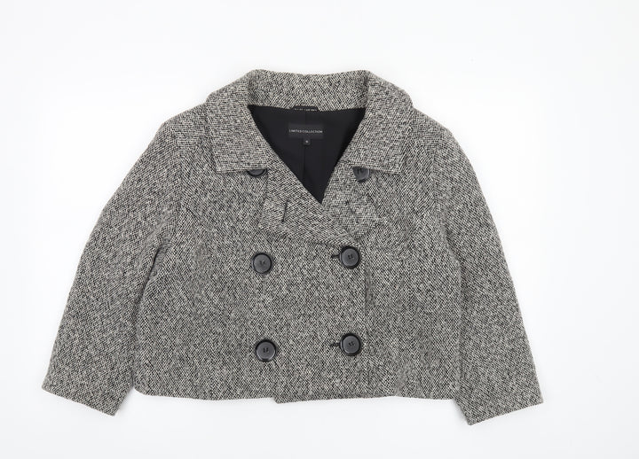 Marks and Spencer Women’s Black and White Wool Blend Double-Breasted Cropped Pea Coat Size 16