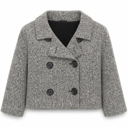 Marks and Spencer Women’s Black and White Wool Blend Double-Breasted Cropped Pea Coat Size 16