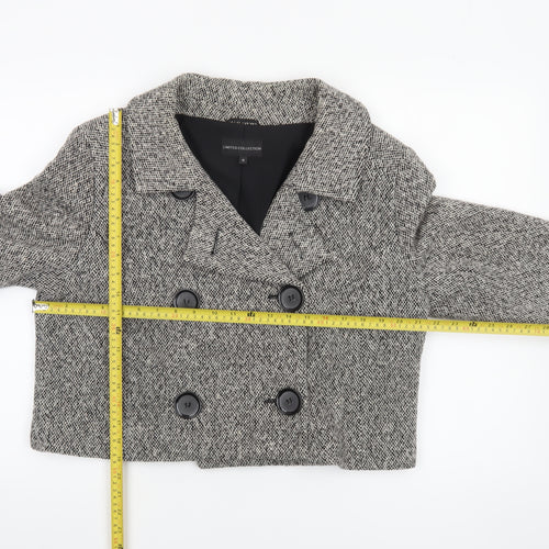 Marks and Spencer Women’s Black and White Wool Blend Double-Breasted Cropped Pea Coat Size 16