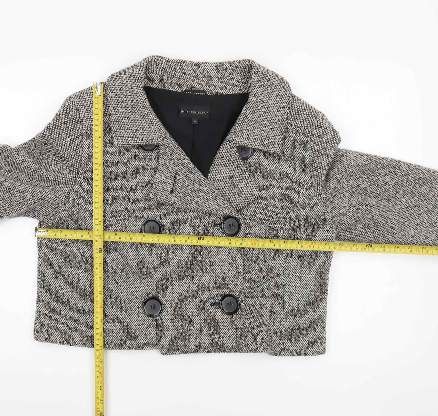 Marks and Spencer Women’s Black and White Wool Blend Double-Breasted Cropped Pea Coat Size 16