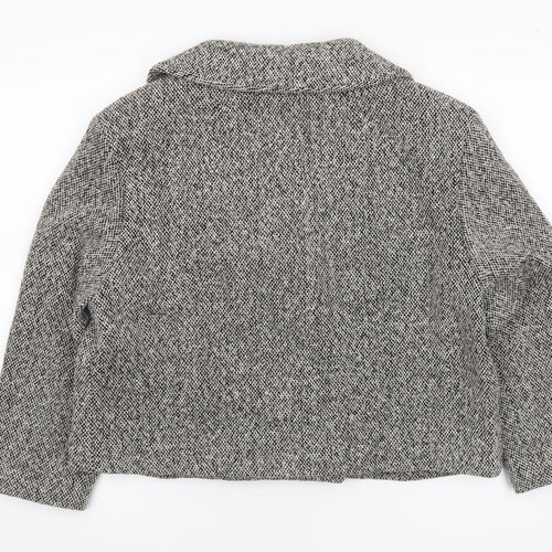 Marks and Spencer Women’s Black and White Wool Blend Double-Breasted Cropped Pea Coat Size 16