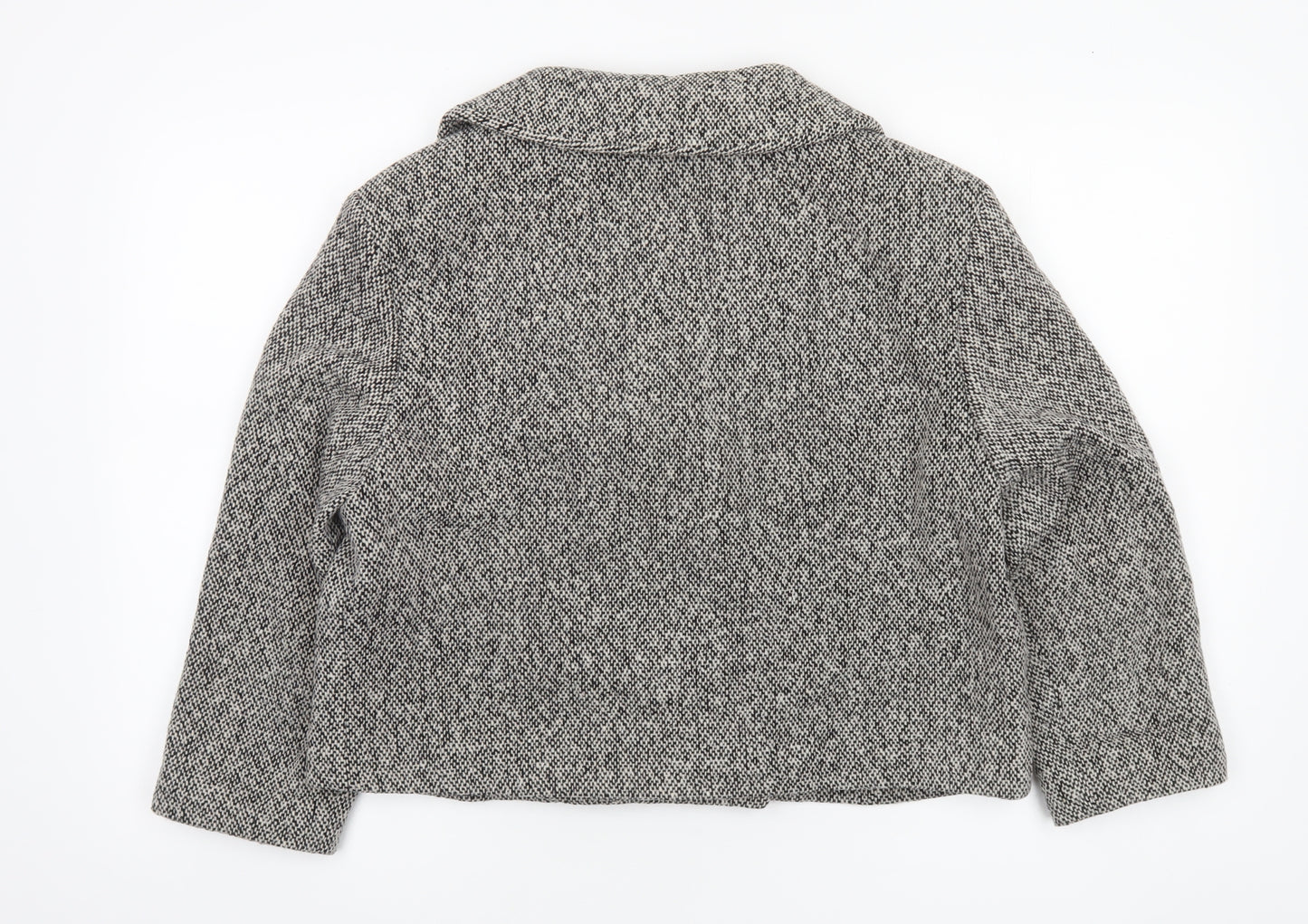 Marks and Spencer Women’s Black and White Wool Blend Double-Breasted Cropped Pea Coat Size 16