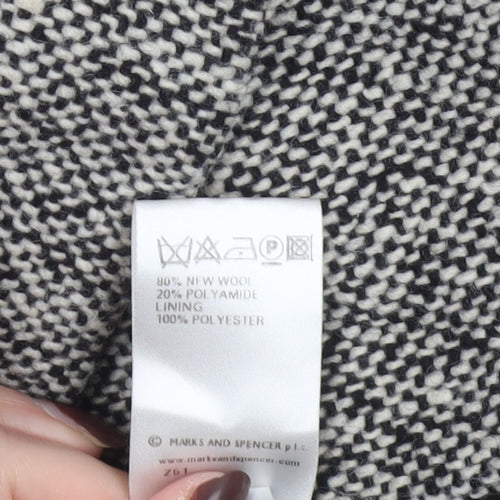 Marks and Spencer Women’s Black and White Wool Blend Double-Breasted Cropped Pea Coat Size 16