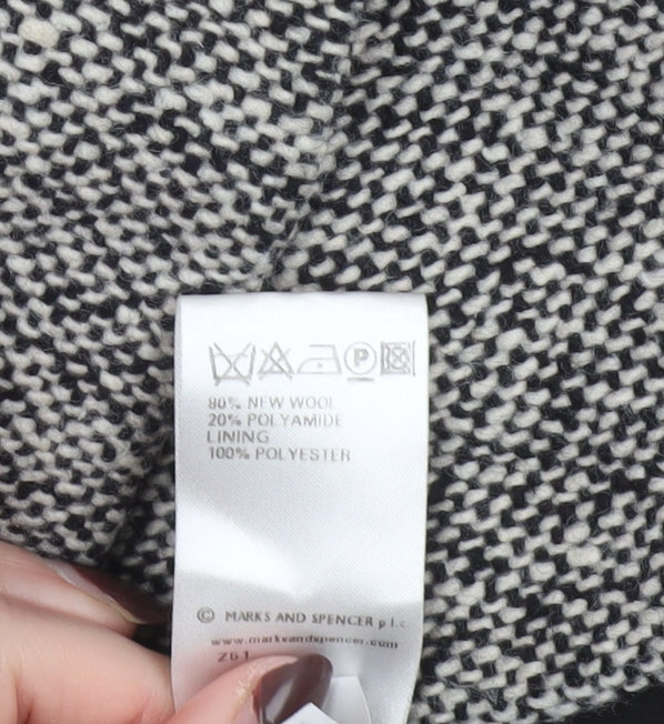 Marks and Spencer Women’s Black and White Wool Blend Double-Breasted Cropped Pea Coat Size 16