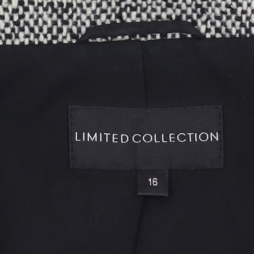 Marks and Spencer Women’s Black and White Wool Blend Double-Breasted Cropped Pea Coat Size 16