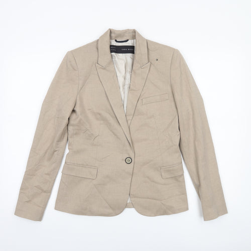 Zara Basic Women's Beige Regular Fit Single-Breasted Blazer Size S