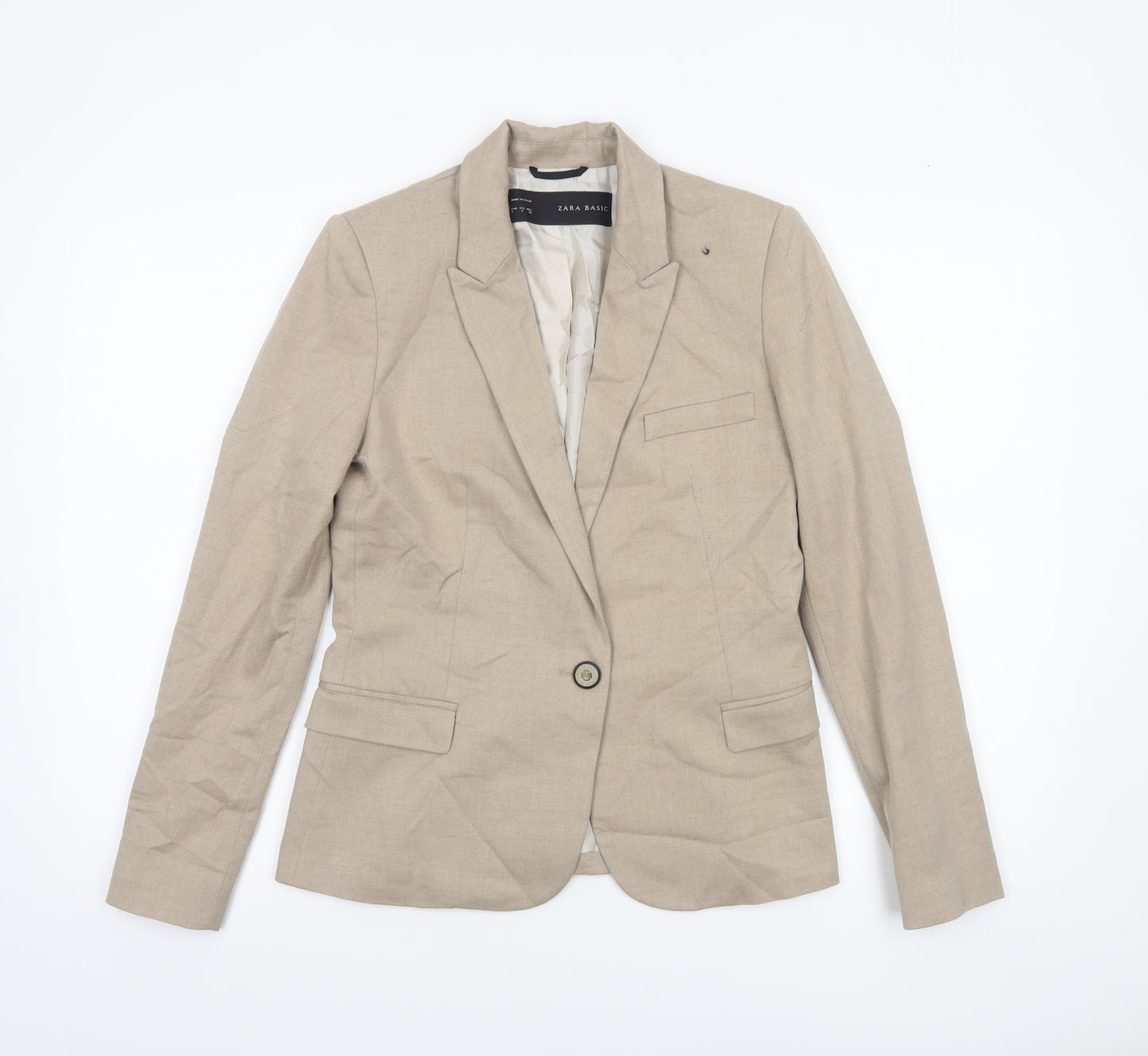 Zara Basic Women's Beige Regular Fit Single-Breasted Blazer Size S