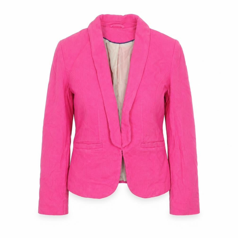 Front view of H&M Women’s Pink Single-Breasted Blazer, size UK 10, Cotton Lined