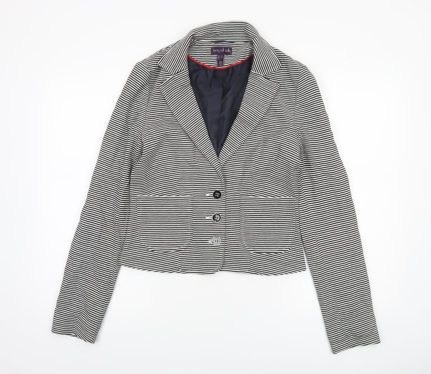 Long Tall Sally Women Black White Striped Blazer UK 10 Tailored Jacket