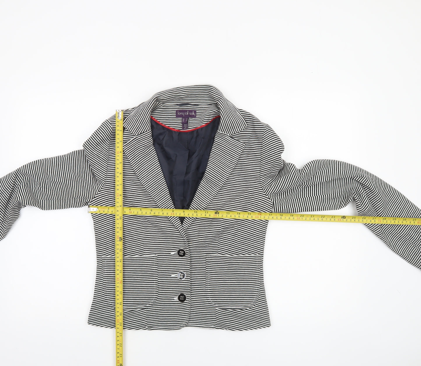 Long Tall Sally Women Black White Striped Blazer UK 10 Tailored Jacket