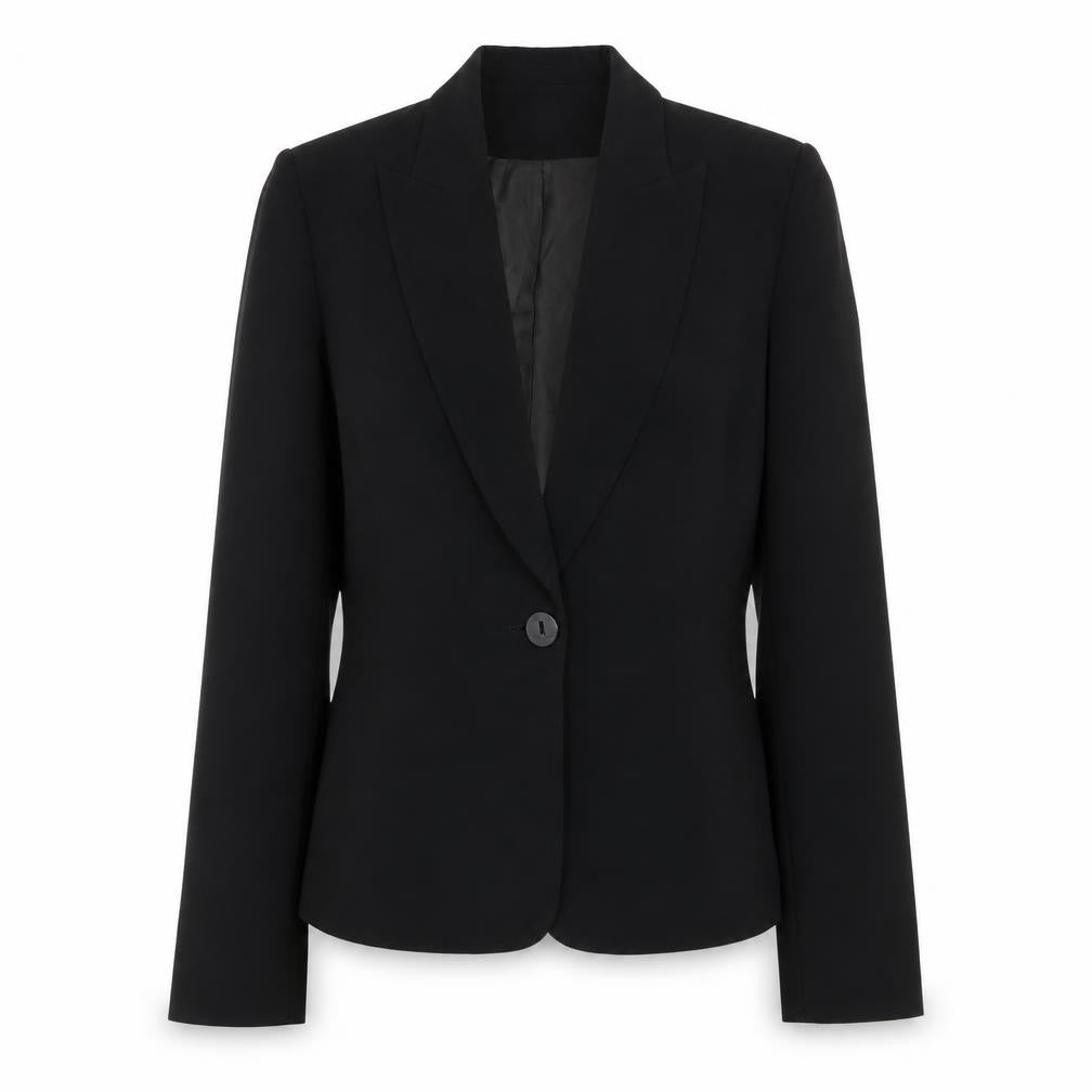 Front view of Jasper Conran Women's Black Wool Blend Single-Breasted Blazer, size 12