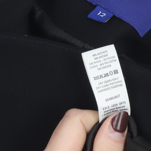 Jasper Conran Women's Black Wool Blend Single-Breasted Blazer Size 12