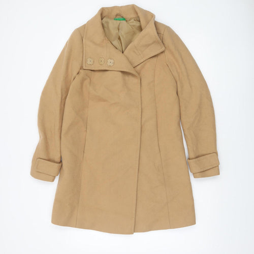 United Colors of Benetton Women's Beige Wool Mid-Length Coat UK 6