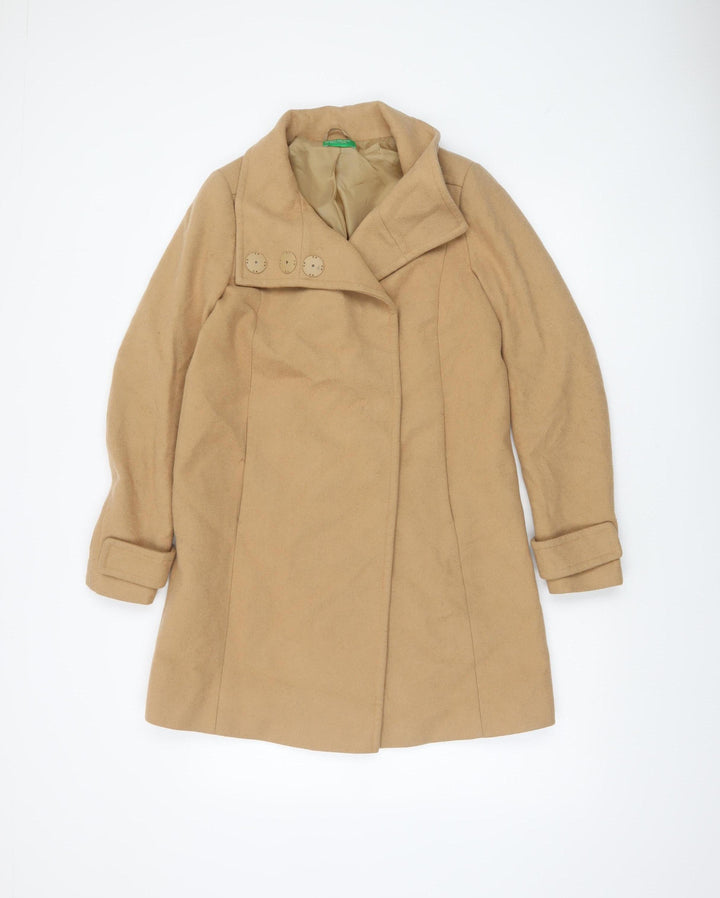 United Colors of Benetton Women's Beige Wool Mid-Length Coat UK 6