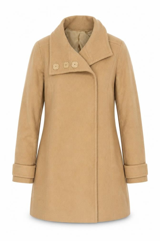 United Colors of Benetton Women's Beige Wool Mid-Length Coat UK 6