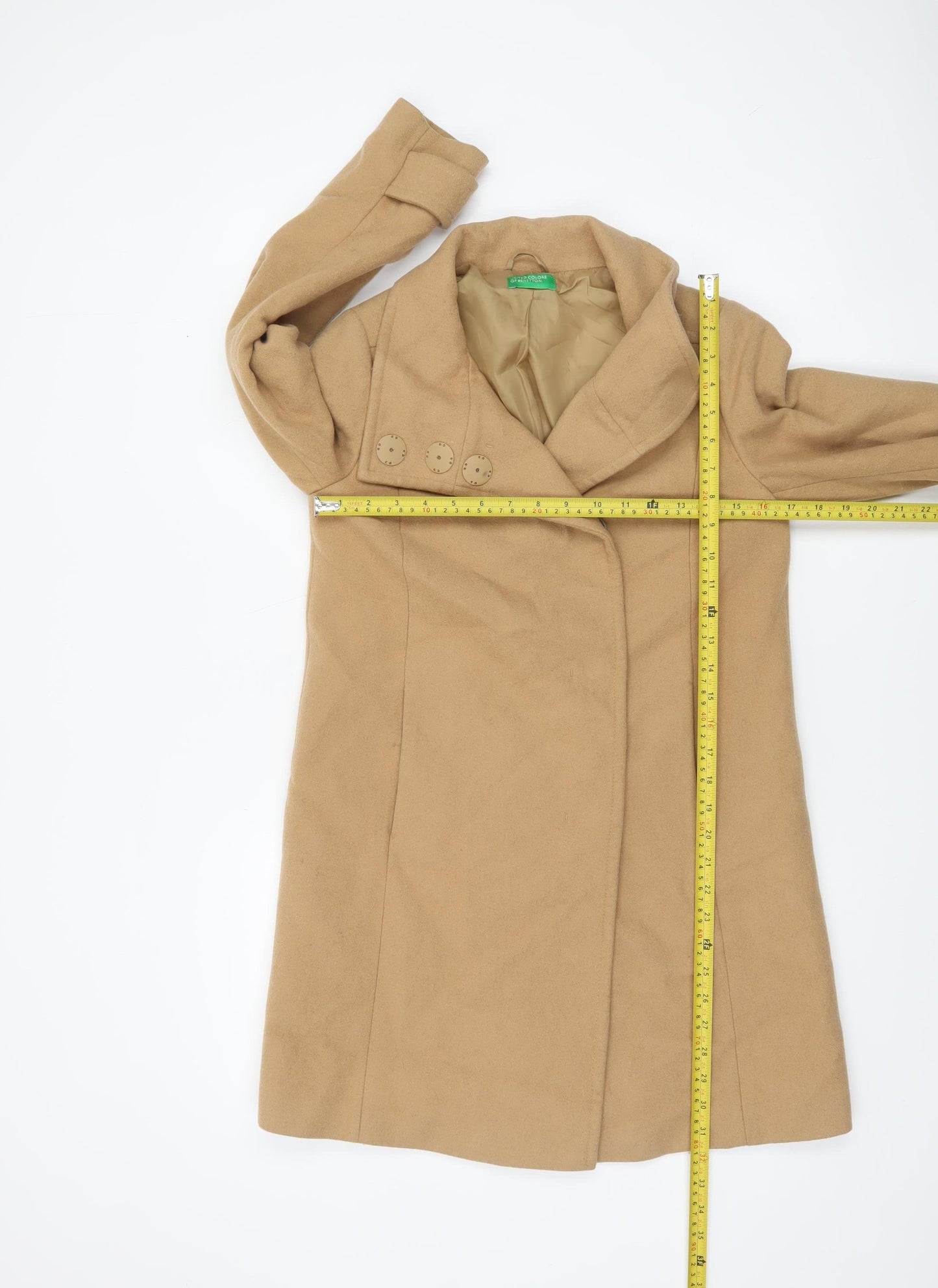 United Colors of Benetton Women's Beige Wool Mid-Length Coat UK 6