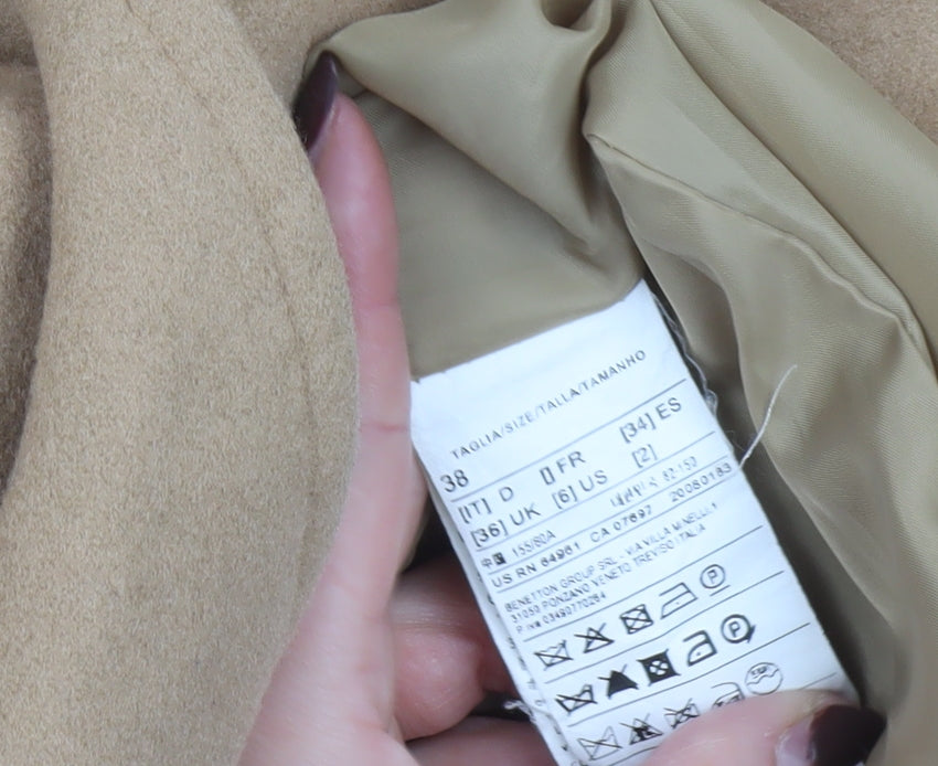United Colors of Benetton Women's Beige Wool Mid-Length Coat UK 6