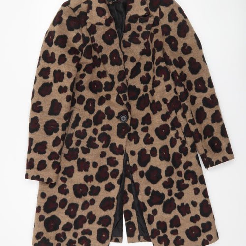 Dept 19 Women's Beige Leopard Print Wool Blend Mid-Length Coat Size 10
