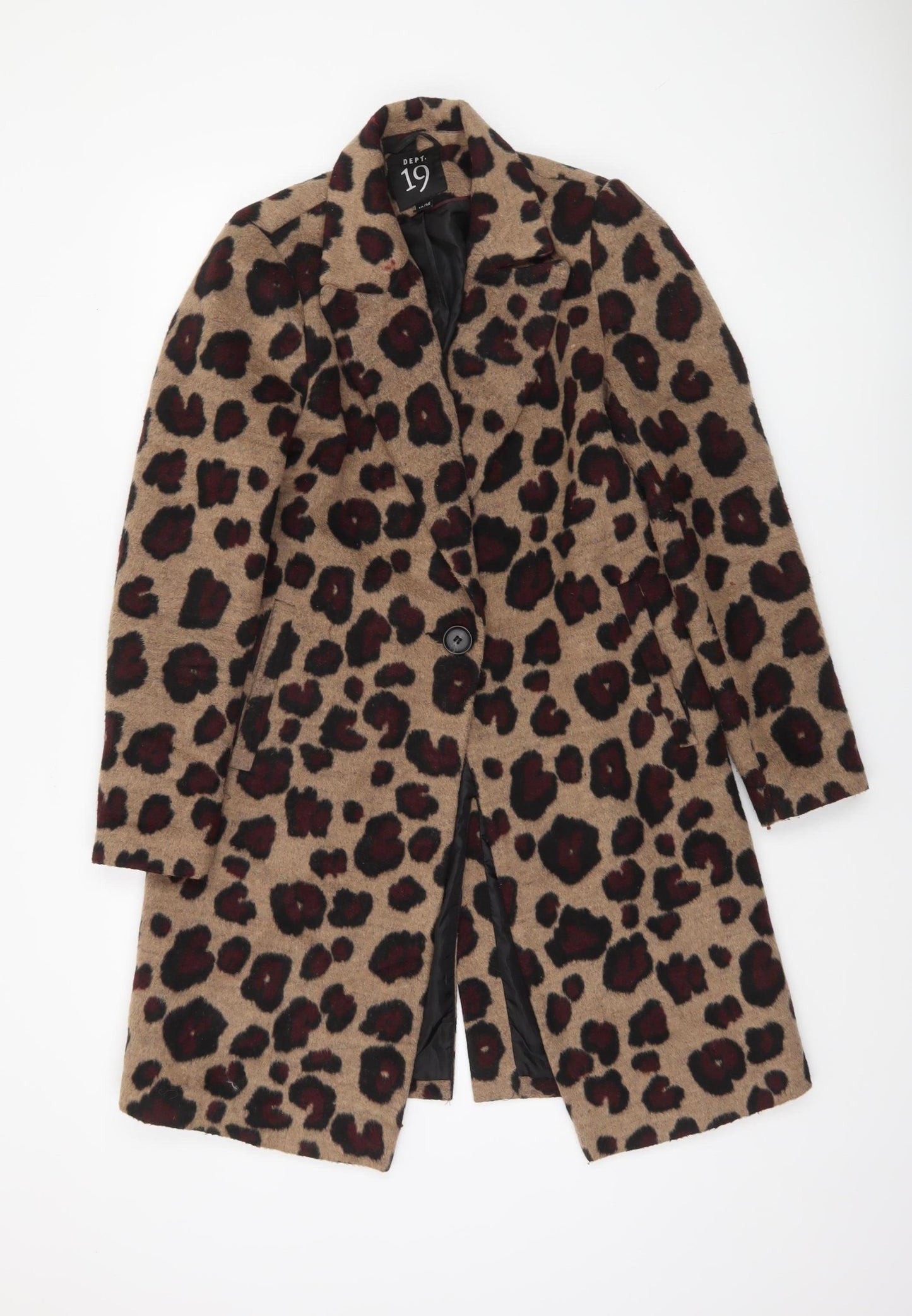Dept 19 Women's Beige Leopard Print Wool Blend Mid-Length Coat Size 10