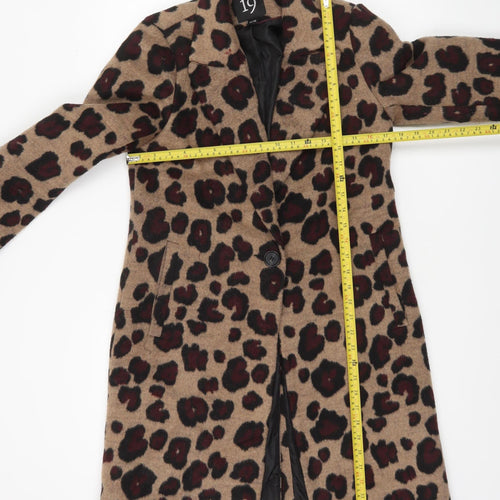 Dept 19 Women's Beige Leopard Print Wool Blend Mid-Length Coat Size 10