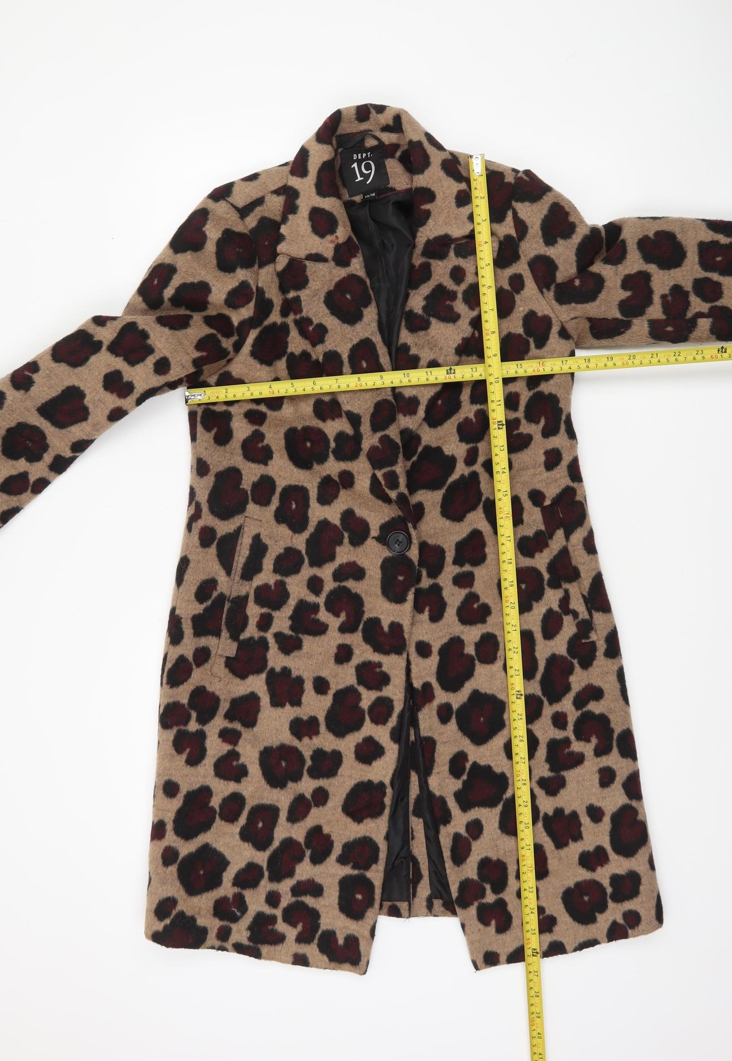 Dept 19 Women's Beige Leopard Print Wool Blend Mid-Length Coat Size 10