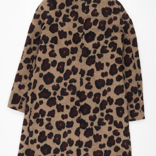 Dept 19 Women's Beige Leopard Print Wool Blend Mid-Length Coat Size 10