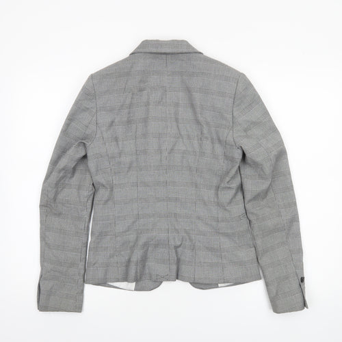 H&M Women Grey Check Blazer Size 8 Single-Breasted Tailored Jacket