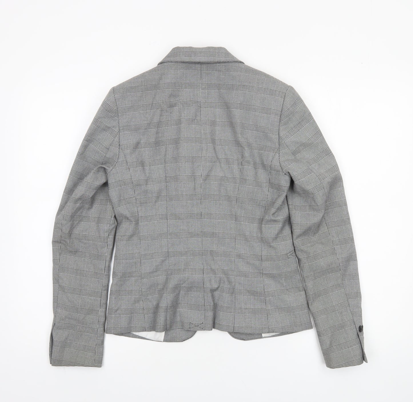 H&M Women Grey Check Blazer Size 8 Single-Breasted Tailored Jacket