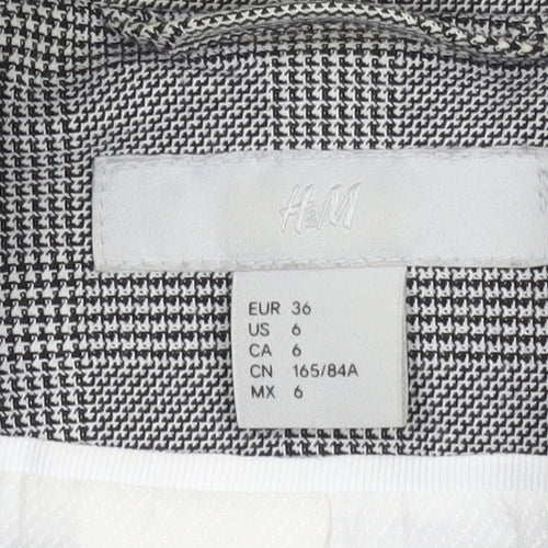 H&M Women Grey Check Blazer Size 8 Single-Breasted Tailored Jacket