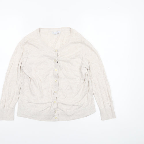 Gap Women Beige Cotton V-Neck Cardigan Small