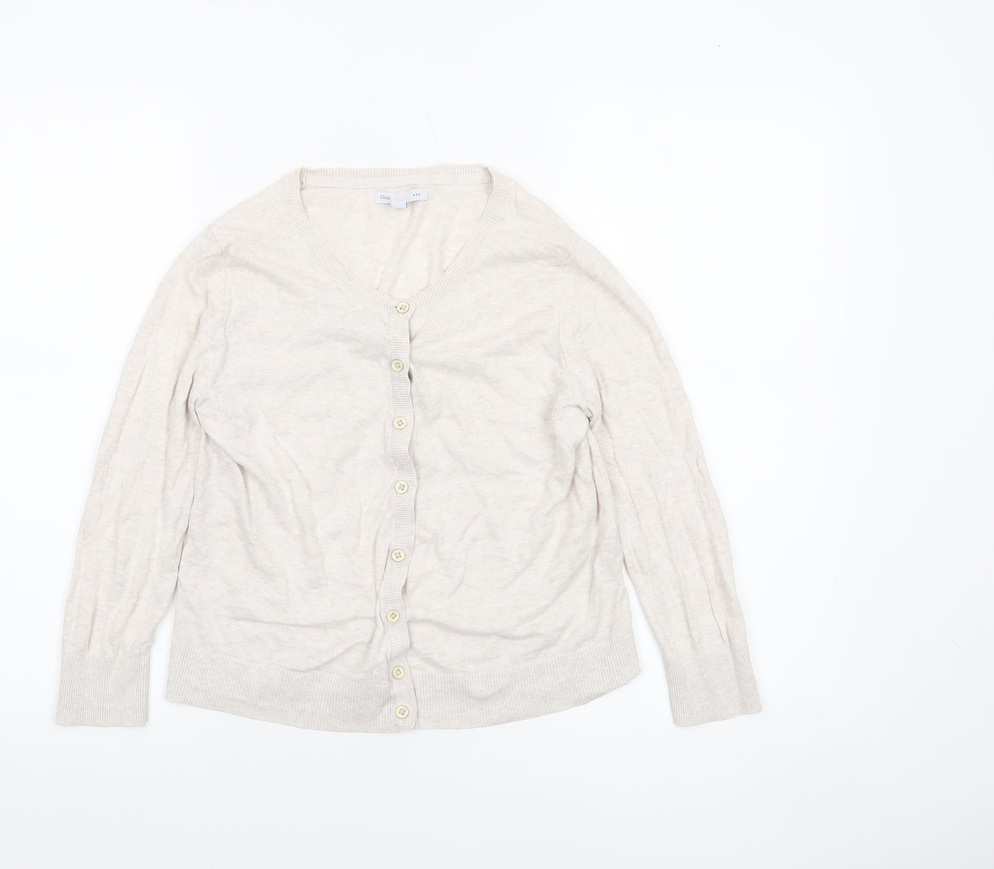 Gap Women Beige Cotton V-Neck Cardigan Small
