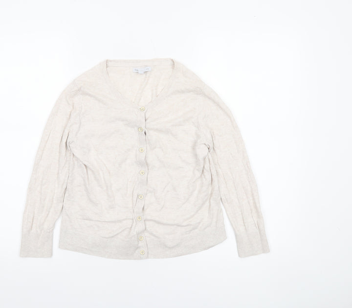 Gap Women Beige Cotton V-Neck Cardigan Small