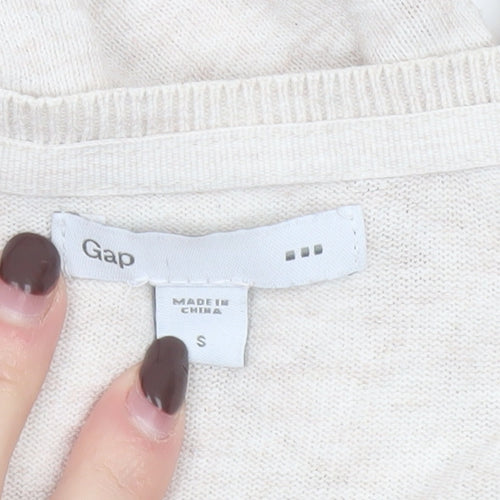 Gap Women Beige Cotton V-Neck Cardigan Small