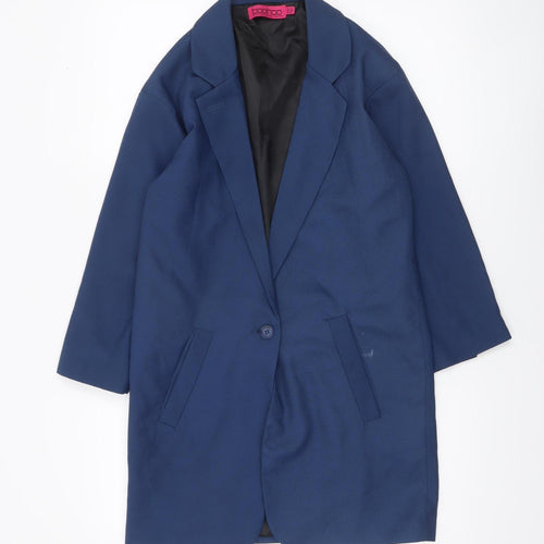 Boohoo Women's Blue Longline Single-Breasted Blazer UK 10