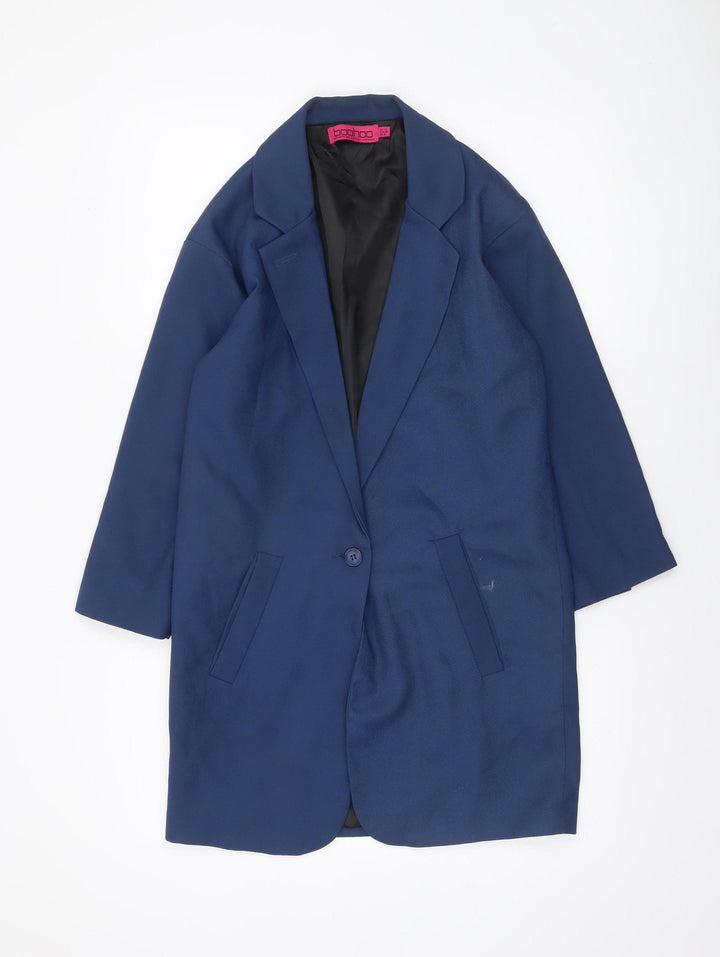 Boohoo Women's Blue Longline Single-Breasted Blazer UK 10
