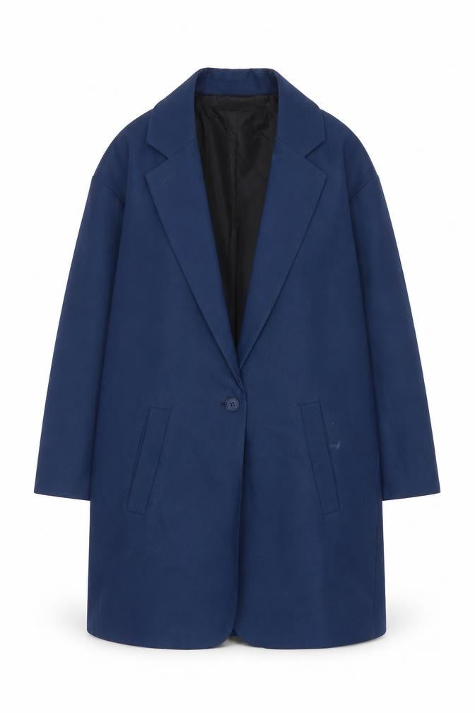 Front view of Boohoo Women's Blue Longline Single-Breasted Blazer UK 10