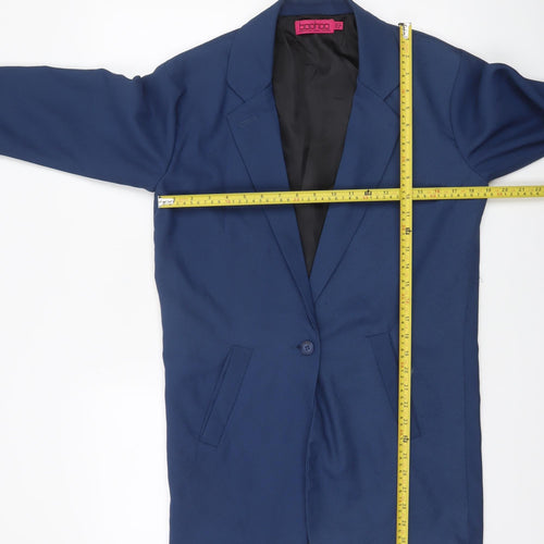 Boohoo Women's Blue Longline Single-Breasted Blazer UK 10