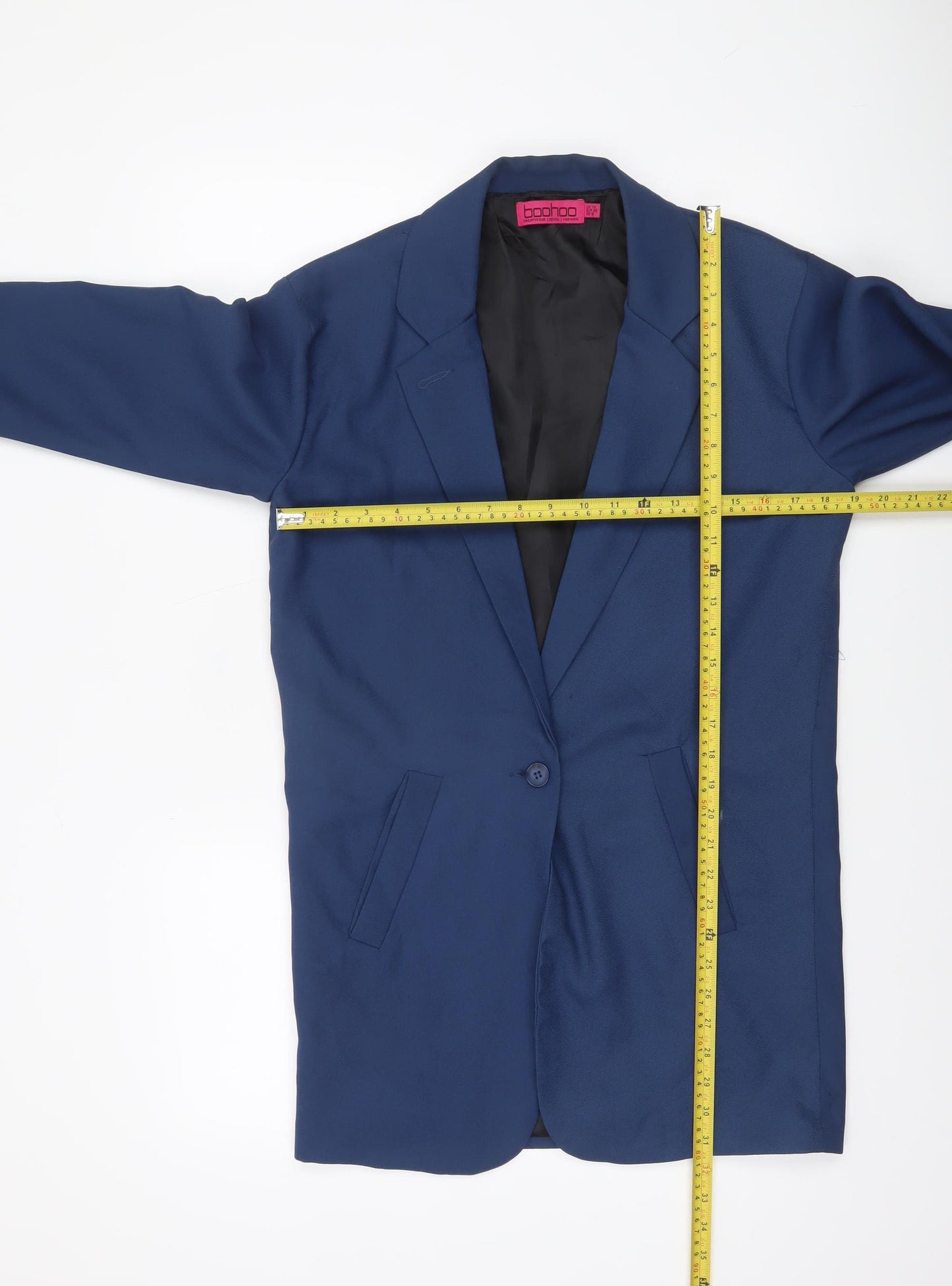 Boohoo Women's Blue Longline Single-Breasted Blazer UK 10