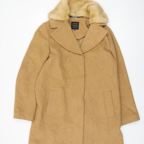 John Lewis & Partners Women's Beige Wool Blend Faux Fur Collar Coat Size 10