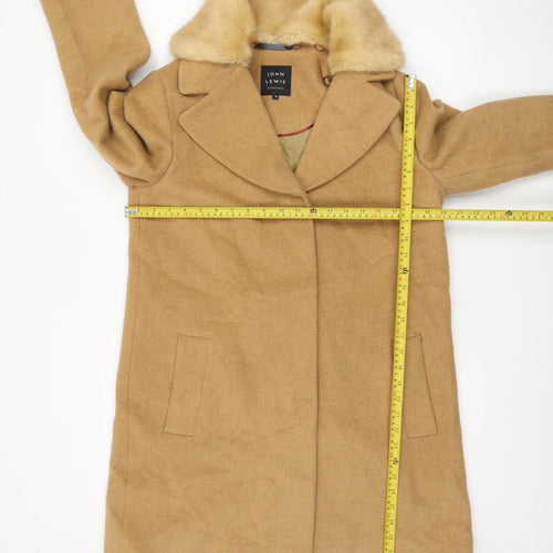 John Lewis & Partners Women's Beige Wool Blend Faux Fur Collar Coat Size 10