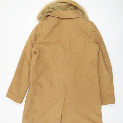 John Lewis & Partners Women's Beige Wool Blend Faux Fur Collar Coat Size 10