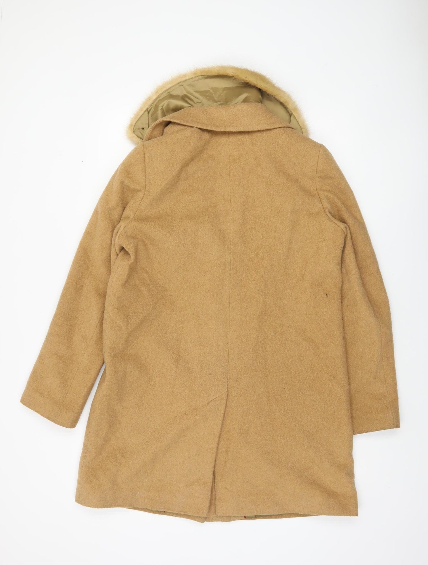 John Lewis & Partners Women's Beige Wool Blend Faux Fur Collar Coat Size 10