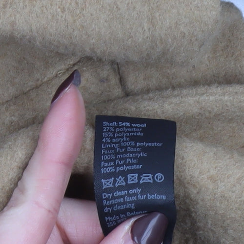 John Lewis & Partners Women's Beige Wool Blend Faux Fur Collar Coat Size 10