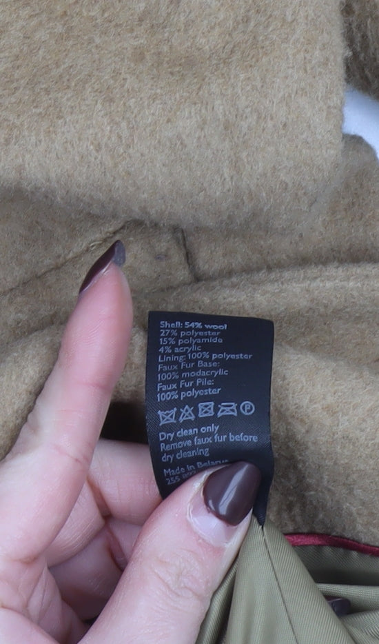 John Lewis & Partners Women's Beige Wool Blend Faux Fur Collar Coat Size 10