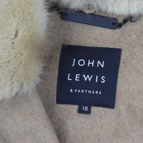 John Lewis & Partners Women's Beige Wool Blend Faux Fur Collar Coat Size 10