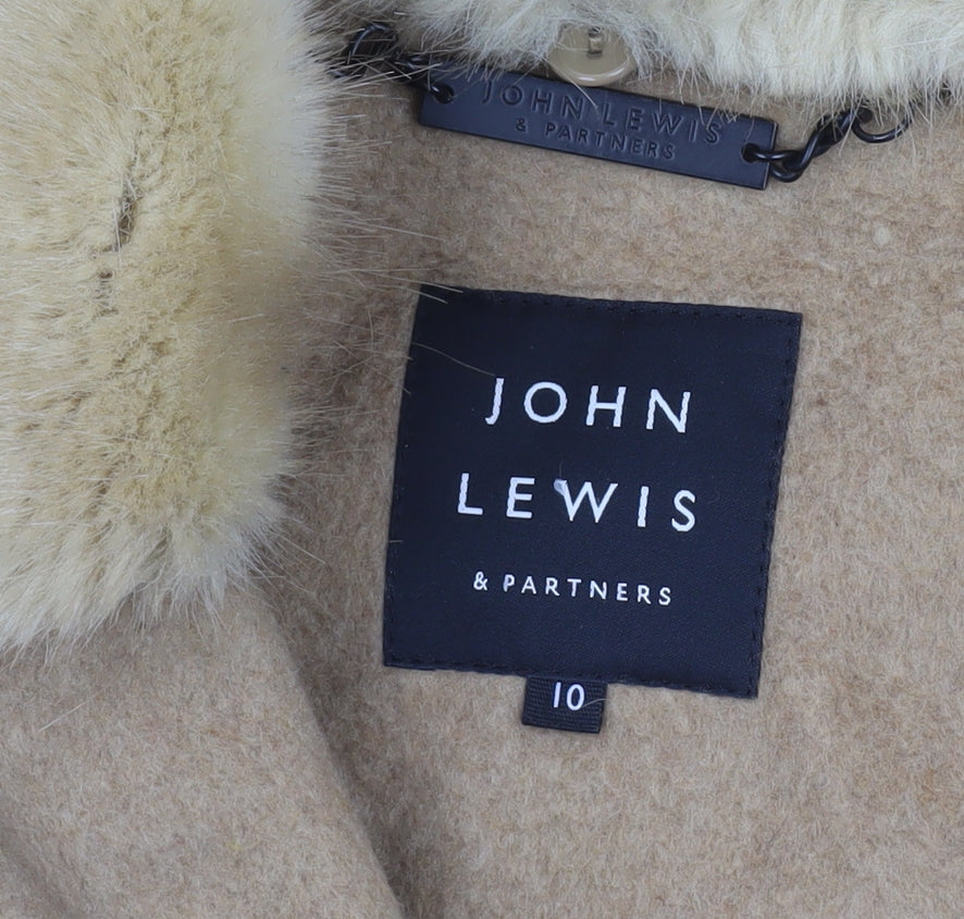 John Lewis & Partners Women's Beige Wool Blend Faux Fur Collar Coat Size 10