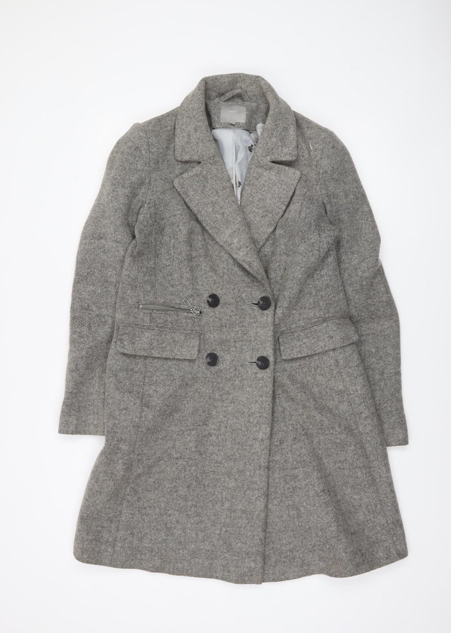 Next Women’s Grey Wool Blend Long Overcoat Size 8