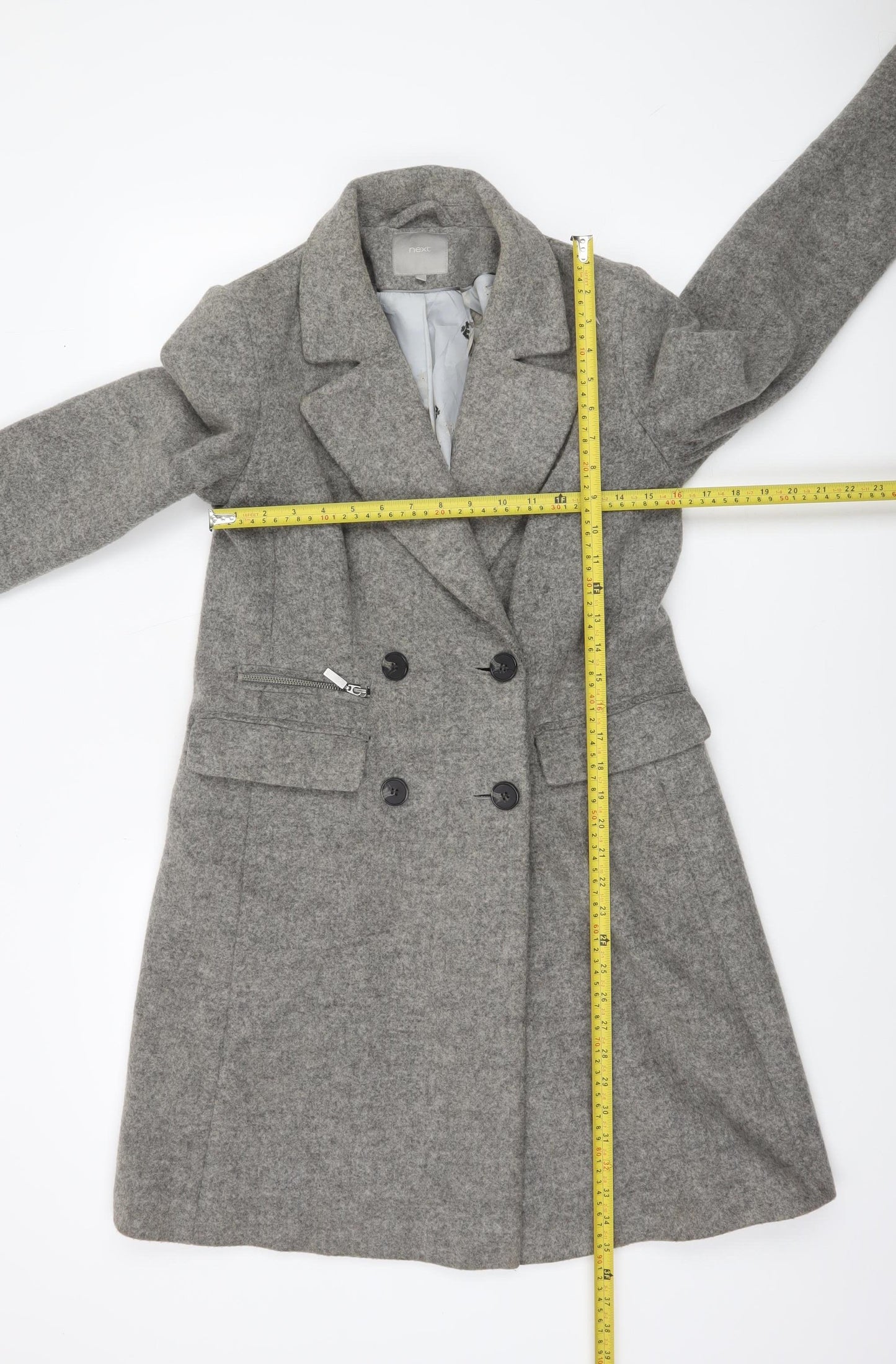 Next Women’s Grey Wool Blend Long Overcoat Size 8