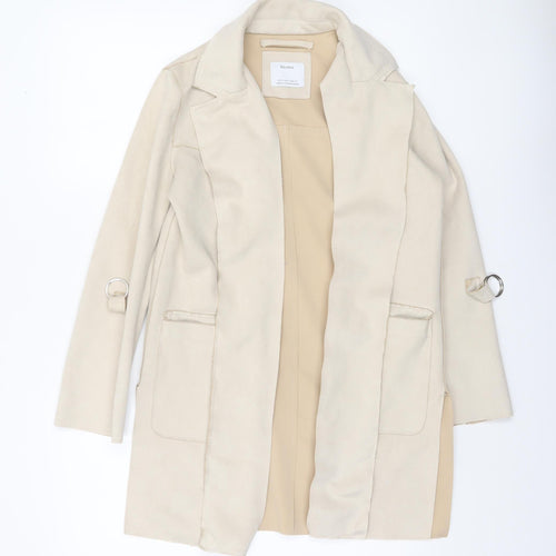 Bershka Womens Beige Suede Mid-Length Overcoat XS