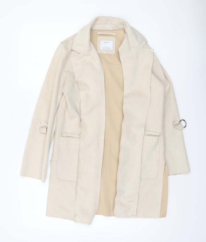 Bershka Womens Beige Suede Mid-Length Overcoat XS